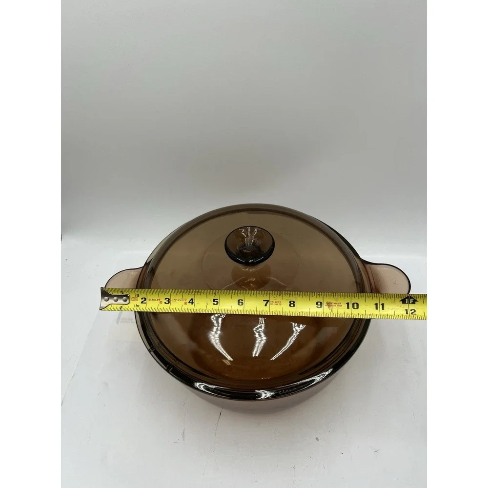 Vintage Corning VISIONS Amber 4.5L 5 Qt Dutch Oven Pot w/ Lid USA